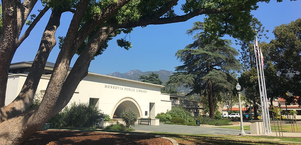 Exterior shot of the Monrovia Public Library