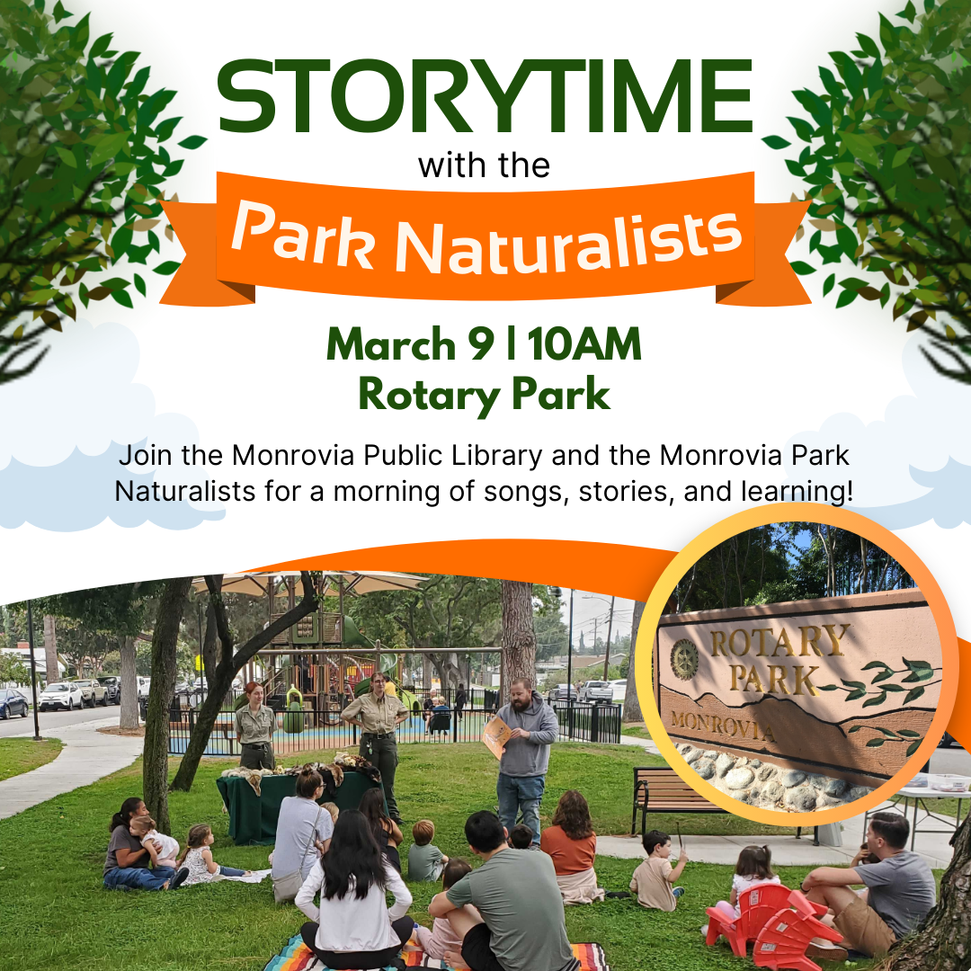 Promotional image for the Storytime with the Park Naturalists event occurring March 9 2024 from 10:00am to 10:45am at Rotary Park. 