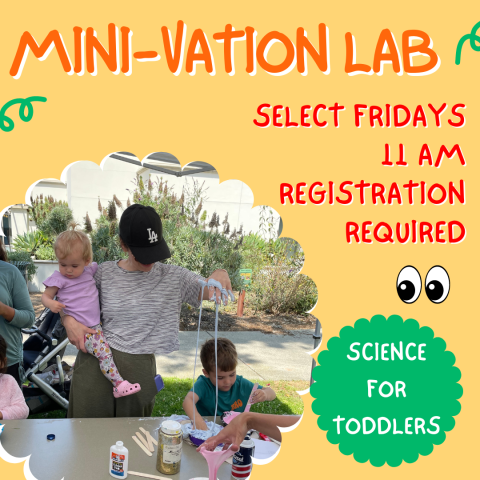 Mini-Vation Lab 11 a.m. on select fridays this summer. picture of lovely family. Beautiful mother holding cute daughter with young handsome son playing with slime.