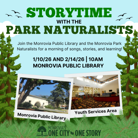 Promotional image for the Storytime with the Park Naturalists event occurring January 10 and February 14 from 10:00am to 10:45am at Recreation Park.