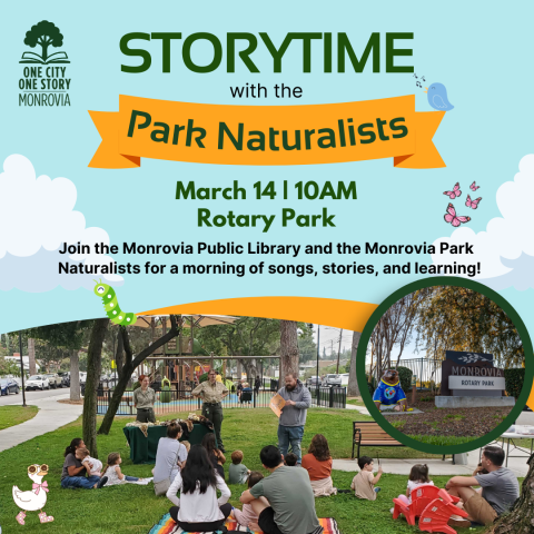 Promotional image for the Storytime with the Park Naturalists event occurring March 14 from 10:00am to 10:45am at Rotary Park.
