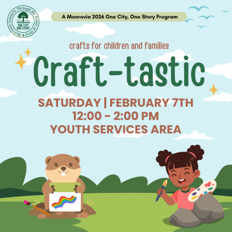 cartoon gopher with a craft project promoting the chidren's craft-tastic program